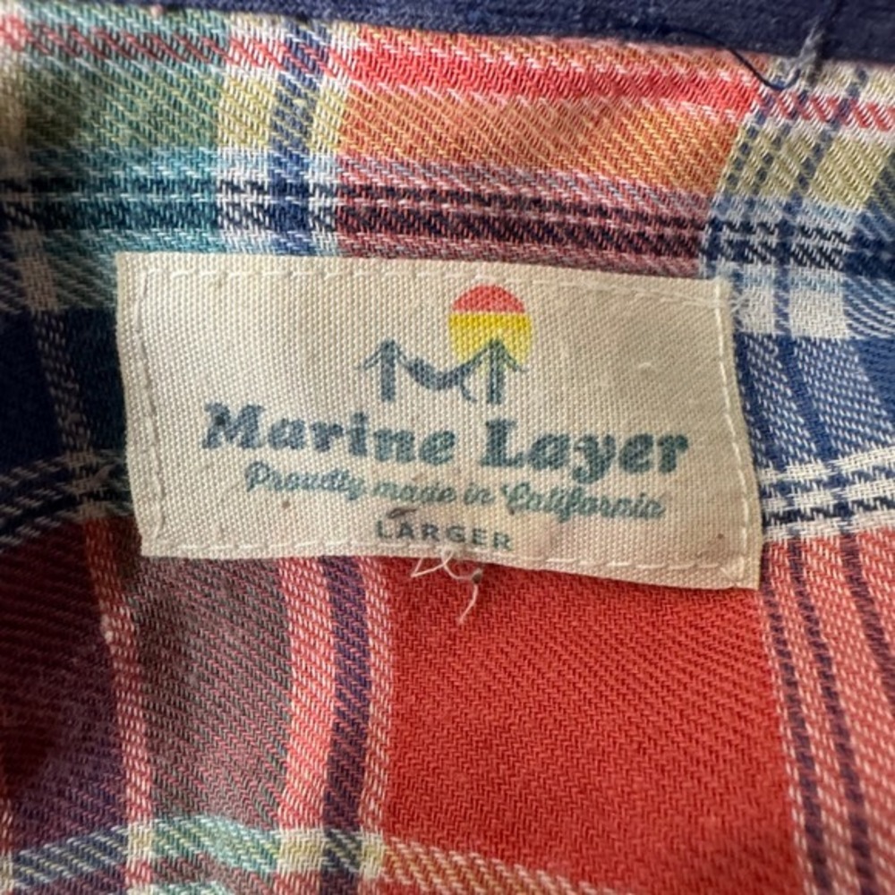 Marine‎ Layer Mens Large Plaid Button Down Shirt Long Sleeve Multi Color Cotton - Picture 8 of 8